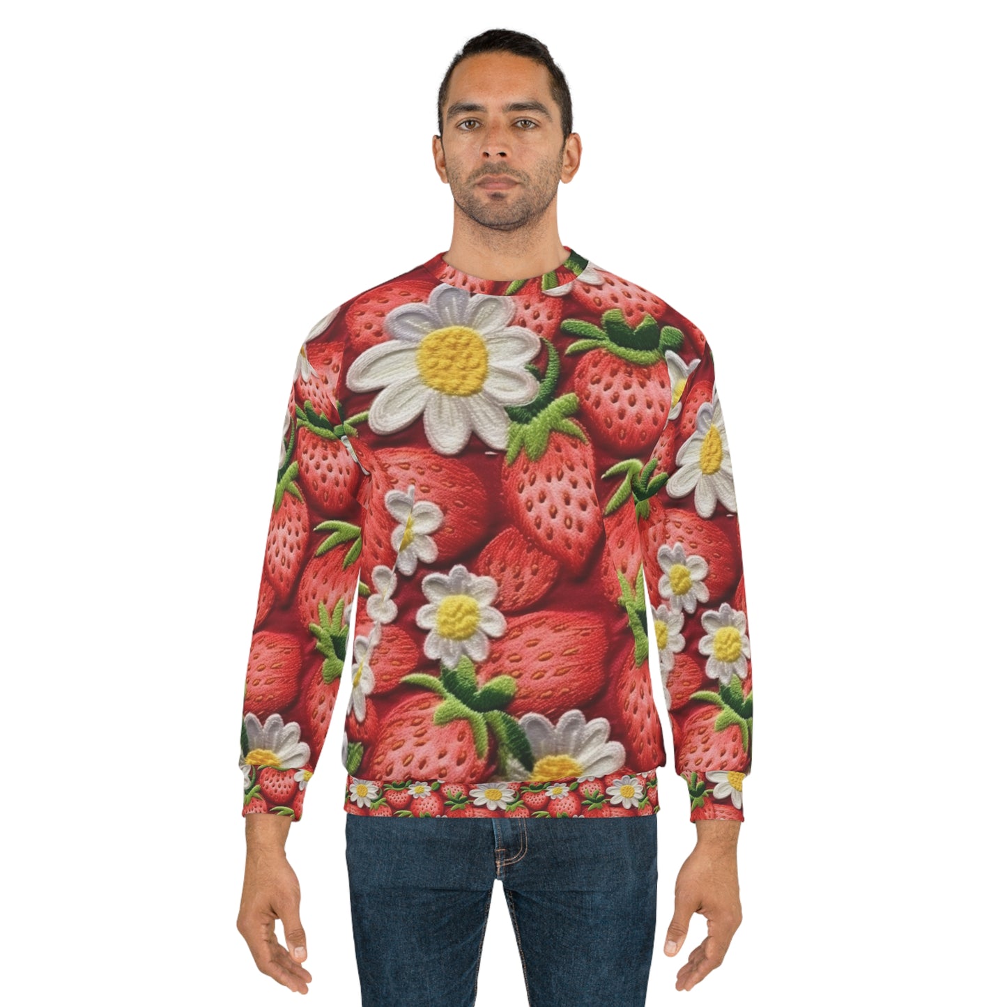 Diseño de bordado de fresas y fresas - Fruta dulce de bayas rojas frescas - Sudadera unisex (AOP) 