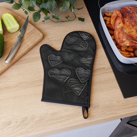 Negro azabache: diseño de bordado de corazón de tela desgastada inspirado en la mezclilla - Oven Glove 