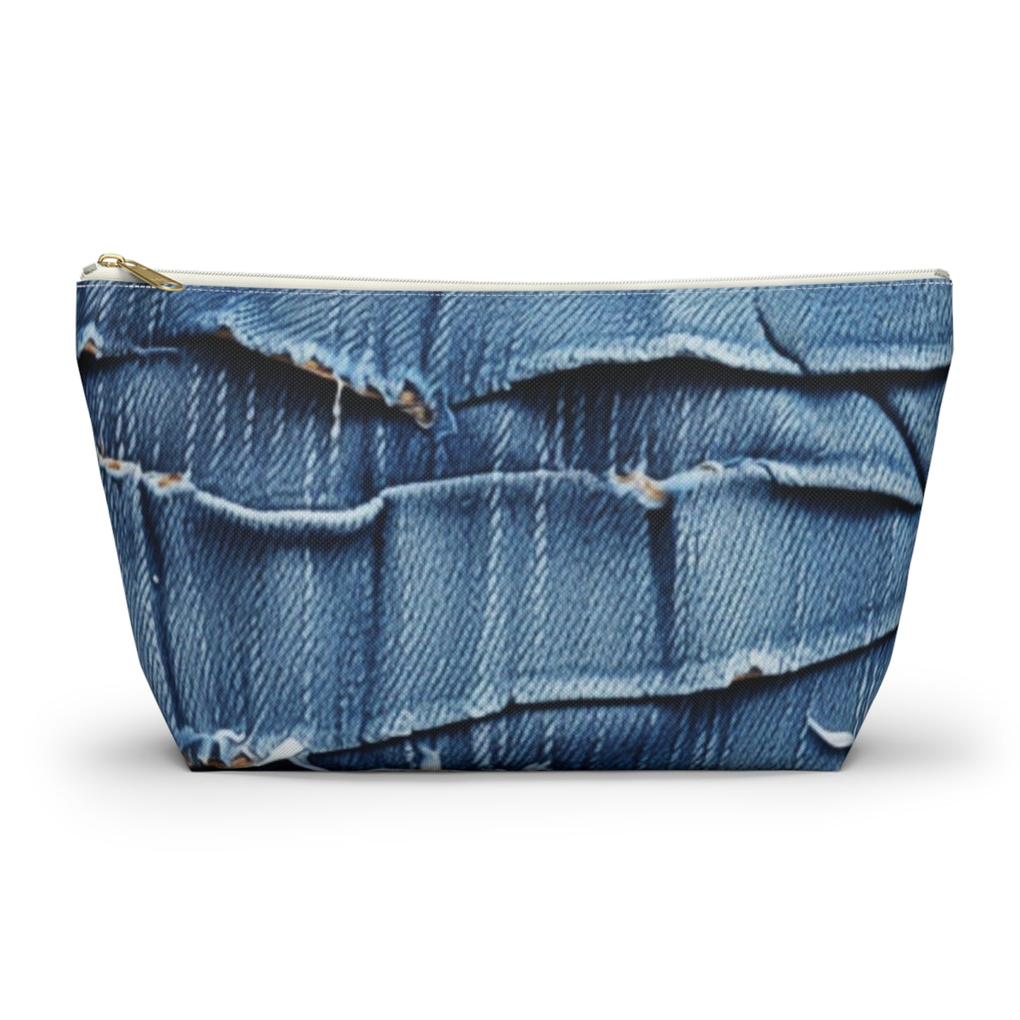 Midnight Blue Distressed Denim: Rugged, Torn & Stylish Design - Accessory Pouch w T-bottom