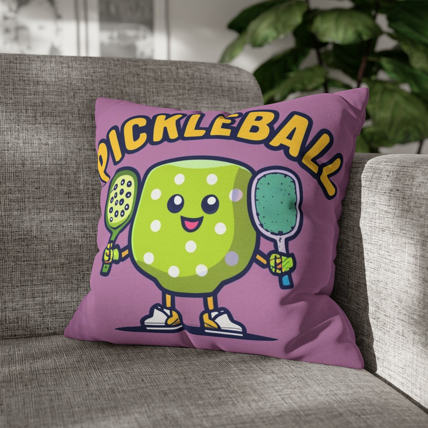 Pickleball Anime kawaii - Gráfico de dibujos animados - Personaje deportivo - Funda de almohada cuadrada de poliéster hilado 