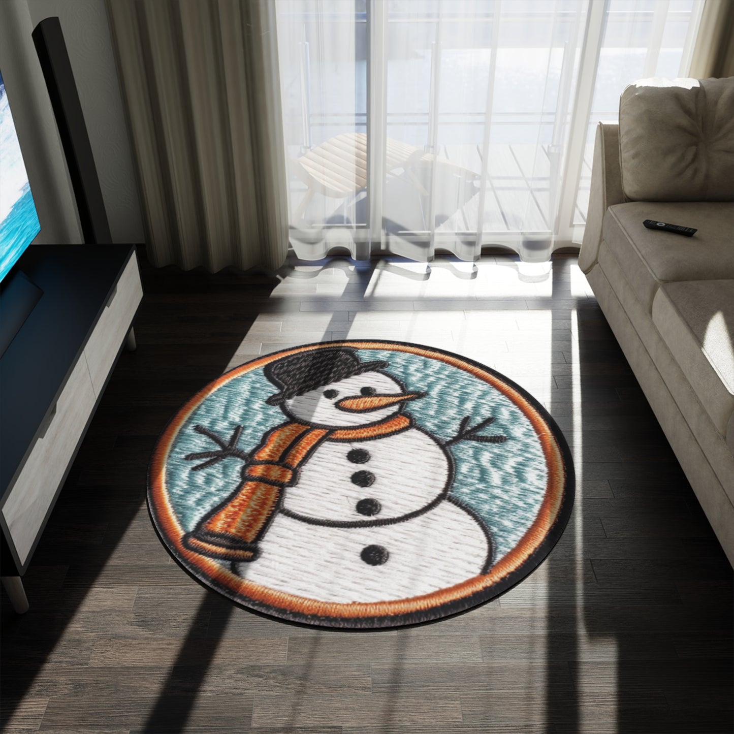 Snowman Embroidered Patch - Chenille Christmas Winter - Round Rug