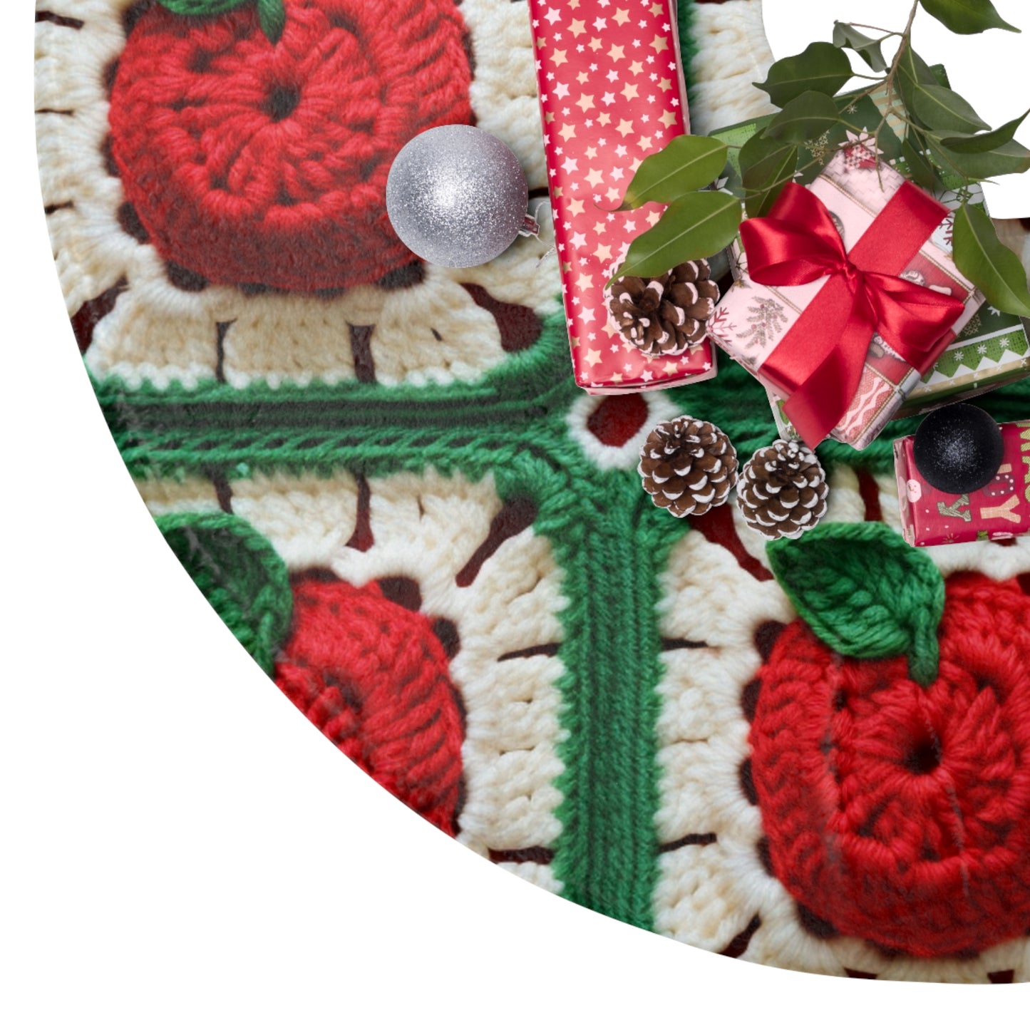 Apple Granny Square Crochet Pattern: Wild Fruit Tree, Delicious Red Design - Christmas Tree Skirts