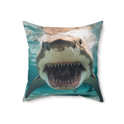 Bull Shark: River Monster Menace - Realistic Dark Water Predator - Spun Polyester Square Pillow