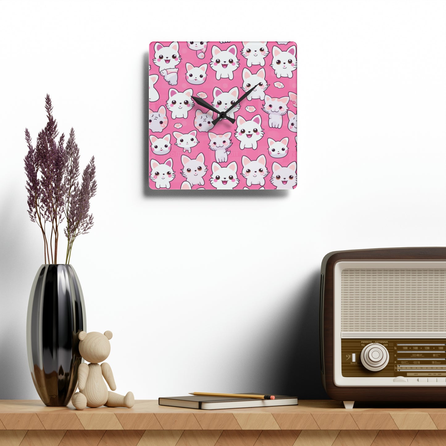 Kawaii Kitten Anime Cat Acrylic Wall Clock