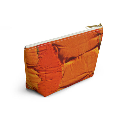 Fiery Citrus Orange: Edgy Distressed, Denim-Inspired Fabric - Accessory Pouch w T-bottom