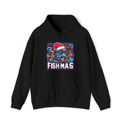 Funky Fishmas Christmas Festivity - Extravagancia de pesca navideña - Sudadera con capucha unisex Heavy Blend™