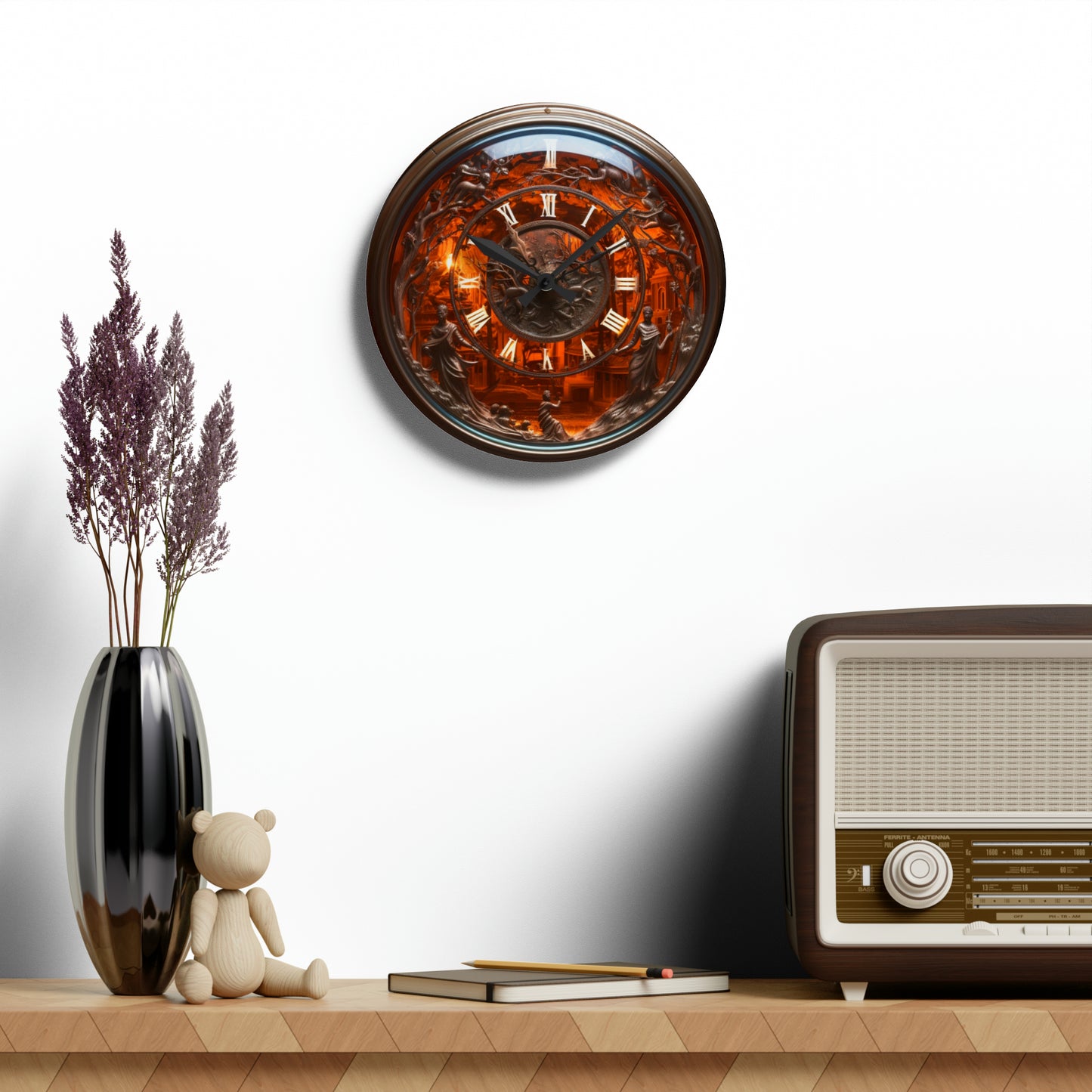 Amber Antique Theme Clock, Holography, Acrylic Wall Clock