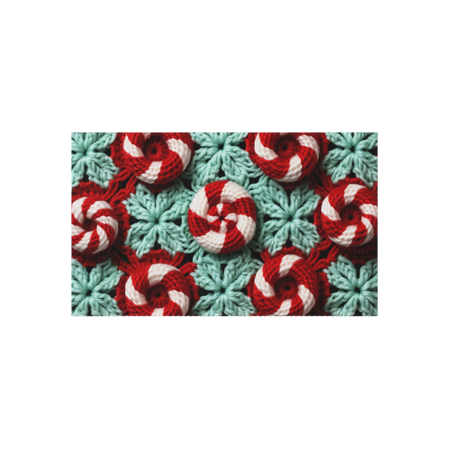 Christmas Crochet Candy Cane - Pepper Red Crystal White Holiday Pattern - Outdoor Rug