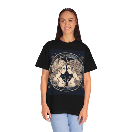 Duality of Gemini - Expressive Twins Zodiac Astrology - Unisex Garment-Dyed T-shirt