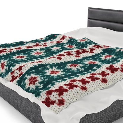 Christmas Knit Crochet Holiday, Festive Yuletide Pattern, Winter Season - Velveteen Plush Blanket