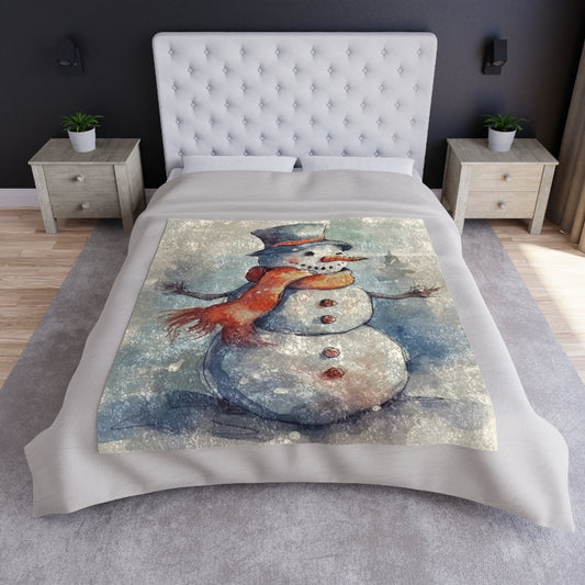 Frosty Winter Snowman - Crushed Velvet Blanket