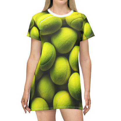 Tennis Ball Sport: Athlete Court Action, Rally & Serve - T-Shirt Dress (AOP)