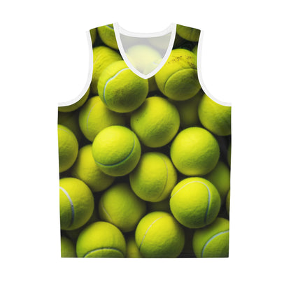 Deporte con pelota de tenis: acción en la cancha de atleta, peloteo y servicio - Camiseta de baloncesto (AOP)