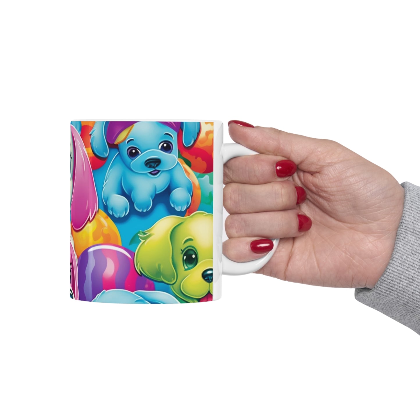 Happy Puppy &amp; Dog Design - Vívido y llamativo - Taza de cerámica de 11 oz