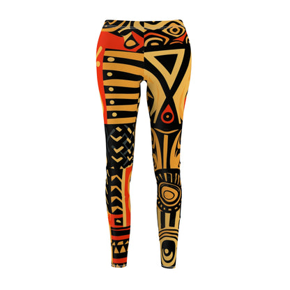 Tribal Art-Inspired Abstract Symbols, Heritage - Women's Cut & Sew Casual Leggings (AOP)