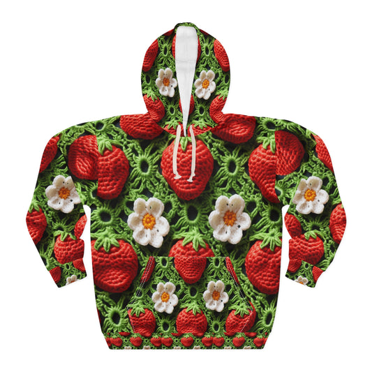 Strawberry Field Crochet - Forever Forest Greens - Fruit Berry Harvest Crop - Unisex Pullover Hoodie (AOP)