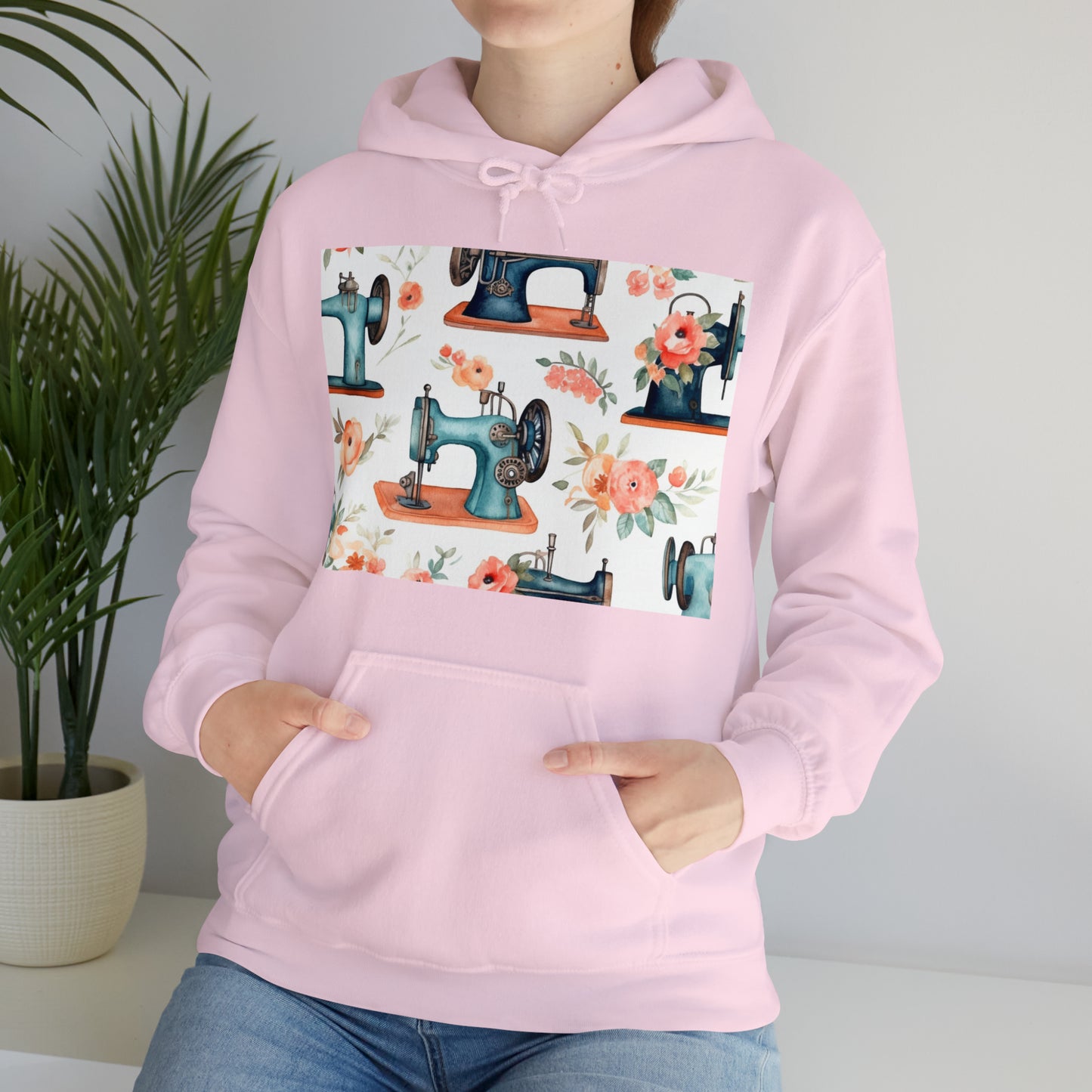 Watercolor Sewing Machines & Floral Bouquets: Antique Feminine Minimalist Styling - Unisex Heavy Blend™ Hooded Sweatshirt