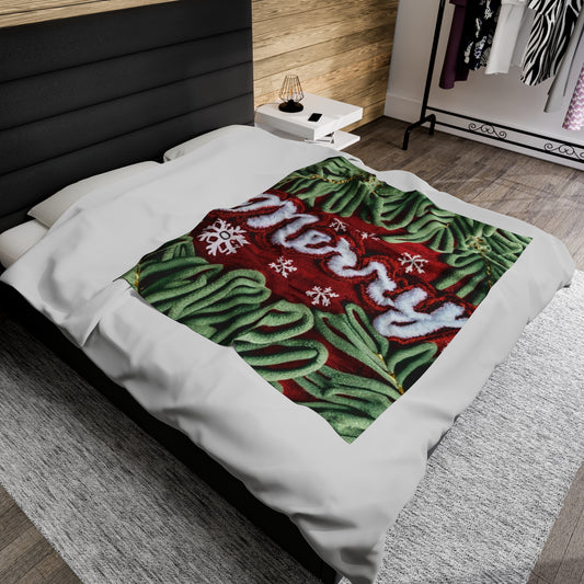 Chenille Patch Festive Design, Holiday Motif, Merry Christmas Theme, Trendy Winter Style - Velveteen Plush Blanket