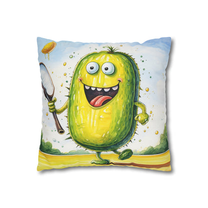 Pickleball Sport: Athletic Pickle Playing Game with Net and Paddle - Spun Polyester Square Pillow Case