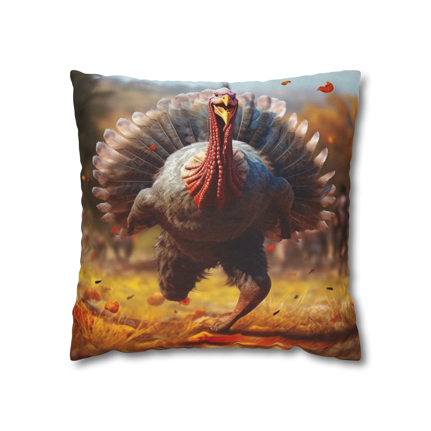 Thanksgiving Trot Turkey Run Athlete Sprint Racer Holiday Feast Dinner - Spun Polyester Square Pillow Case