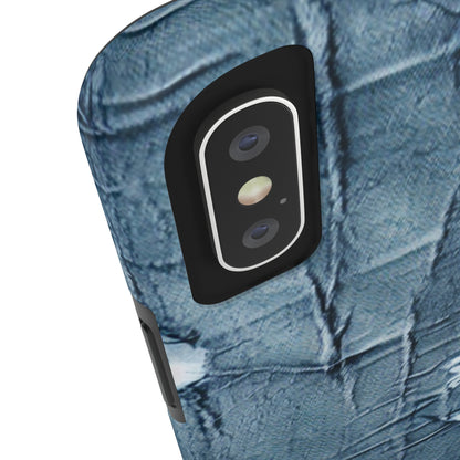 Distressed Blue Denim-Look: Edgy, Torn Fabric Design - Tough Phone Cases