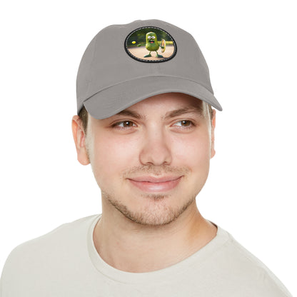 Pickle Playing Pickleball: Serve, Paddle, Game - Court Sport - Dad Hat with Leather Patch (Round)