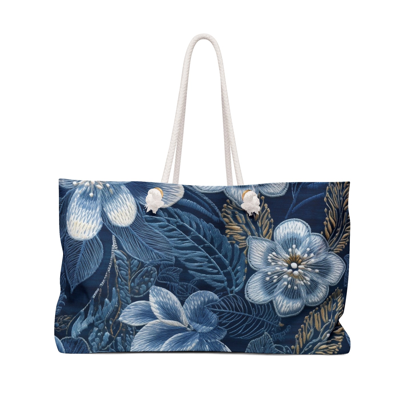 Flower Blossom Embroidery Floral on Denim Style - Weekender Bag