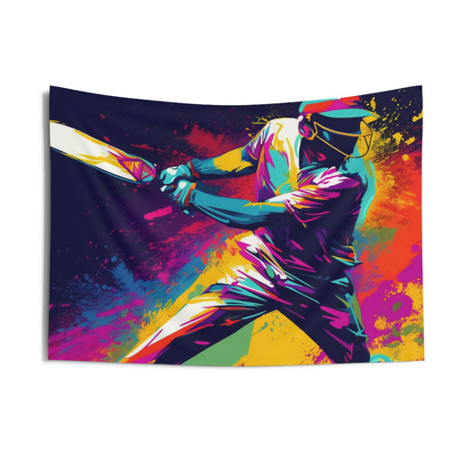 Cricket Pop Art: Batsman, Ball Impact, Wicket Stand Sport Game - Indoor Wall Tapestries