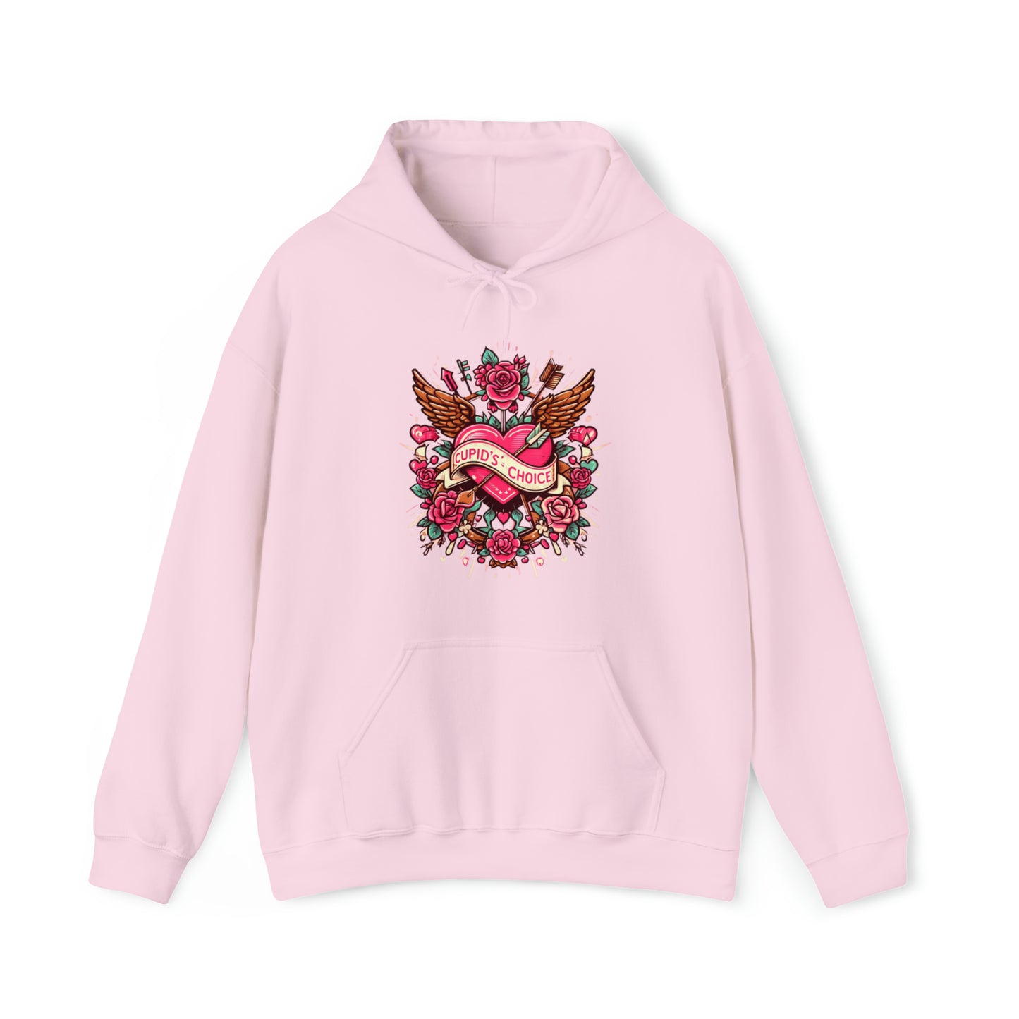 Cupidos Choice Heart con rosas y flecha - Amor vibrante del día de San Valentín - Sudadera con capucha unisex Heavy Blend™