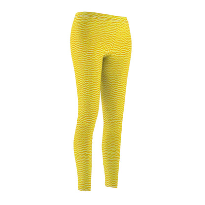 Sunshine Yellow Lemon: Denim-Inspired, Cheerful Fabric - Women's Cut & Sew Casual Leggings (AOP)