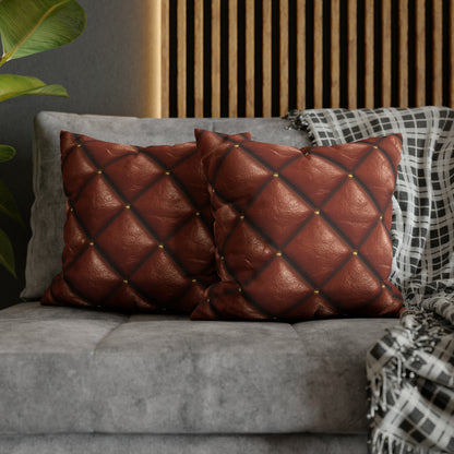 Brown Leather Cognac Pattern Rugged Durable Design Style - Spun Polyester Square Pillow Case