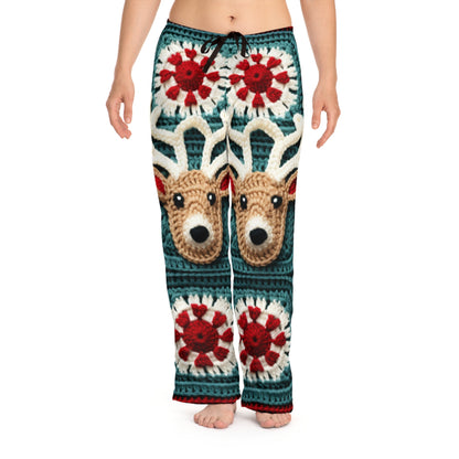 Christmas Reindeer Crochet, Wintry Wonderland Design, Festive Stag Motif. Embrace the Holiday Spirit - Women's Pajama Pants (AOP)