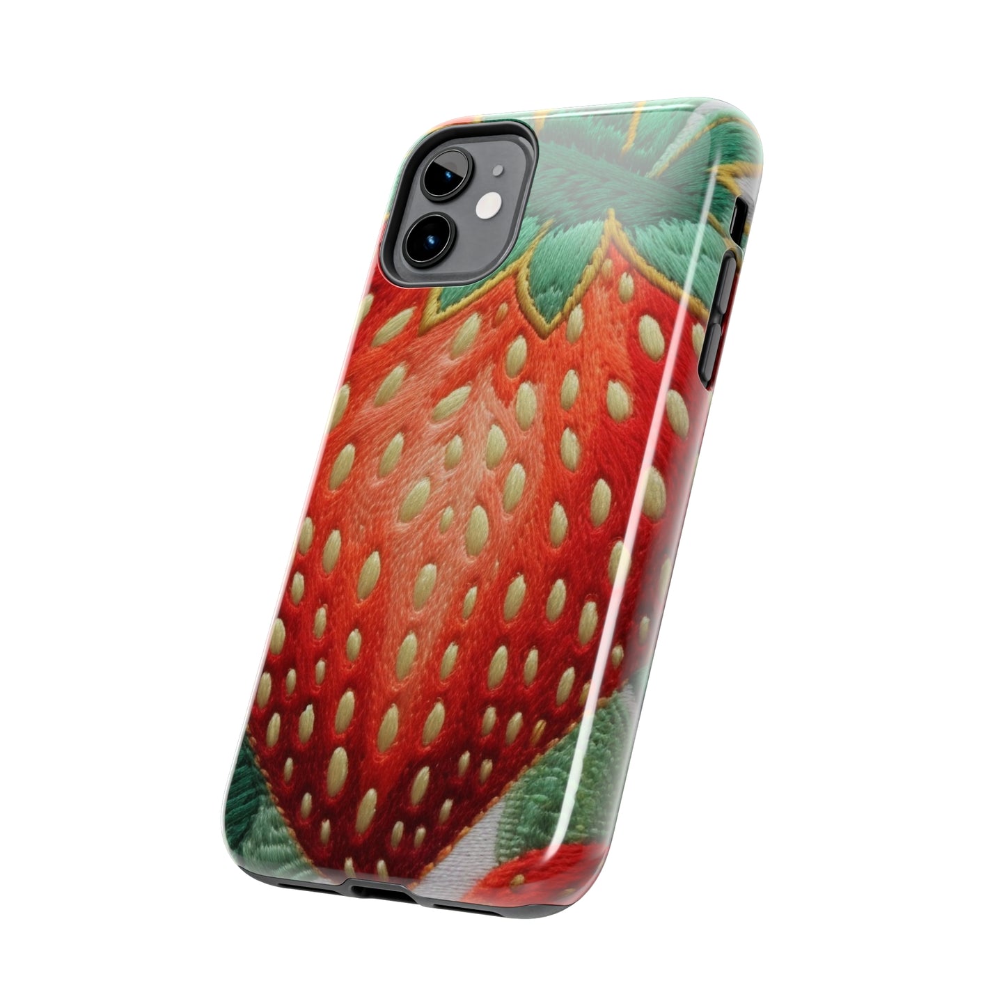 Berry Delight: Sun-Kissed Strawberries Fields Meet Embroidered Style Strawberry Patterns - Tough Phone Cases