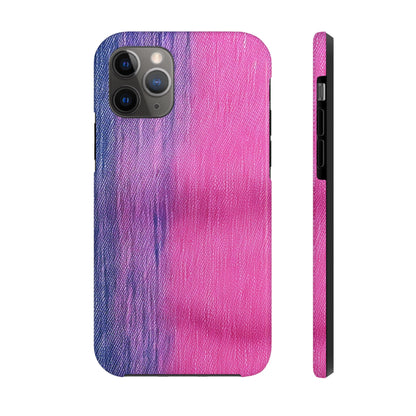 Dual Delight: Half-and-Half Pink & Blue Denim Daydream - Tough Phone Cases