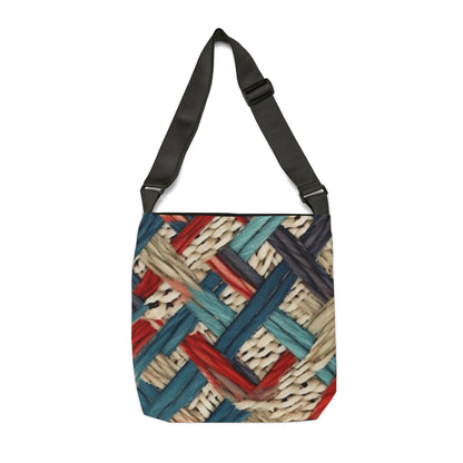 Colorful Yarn Knot: Denim-Inspired Fabric in Red, White, Light Blue - Adjustable Tote Bag (AOP)