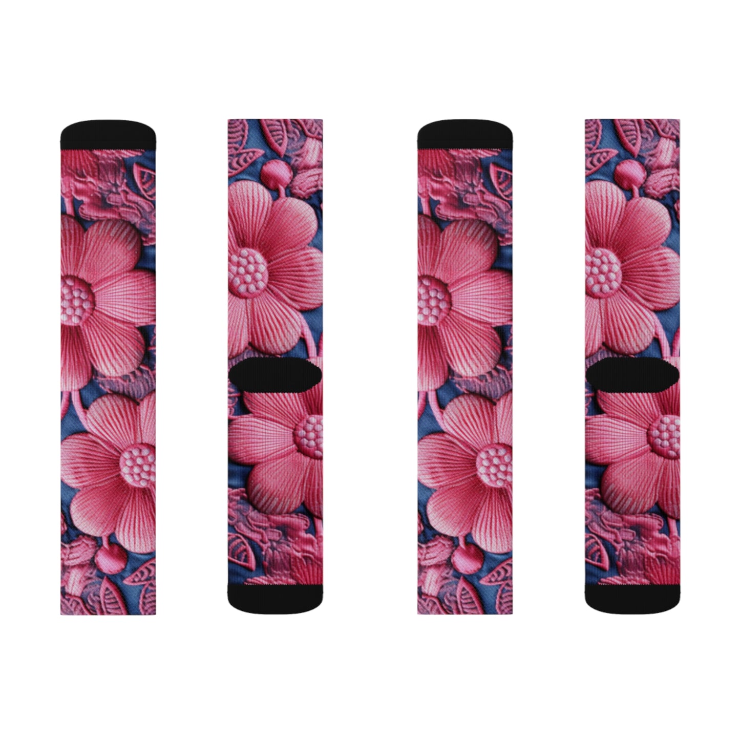 Denim Azul Muñeca Rosa Floral Bordado Estilo Tela Flores - Calcetines Sublimación 