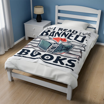 I Read Banned Books - Heartfelt Love for Literature Illustration - Velveteen Plush Blanket