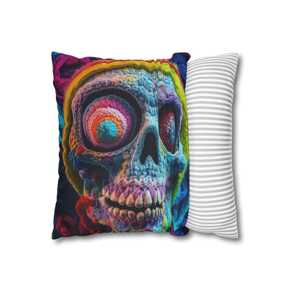 Crochet Skull Halloween Scary Horror Design - Spun Polyester Square Pillow Case