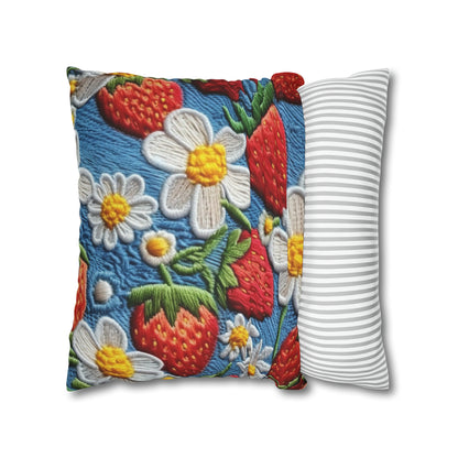 Orchard Berries: Juicy Sweetness from Nature's Garden - Fresh Strawberry Elegance - Spun Polyester Square Pillow Case