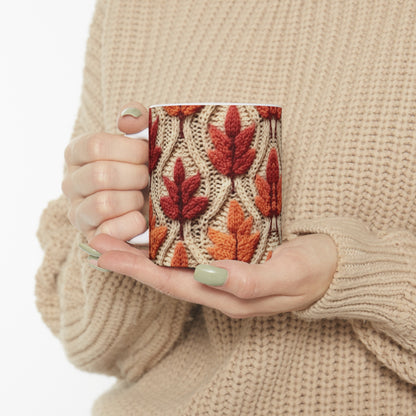 Crochet Fall Leaves: Harvest Rustic Design - Golden Browns -Woodland Maple Magic - Ceramic Mug 11oz