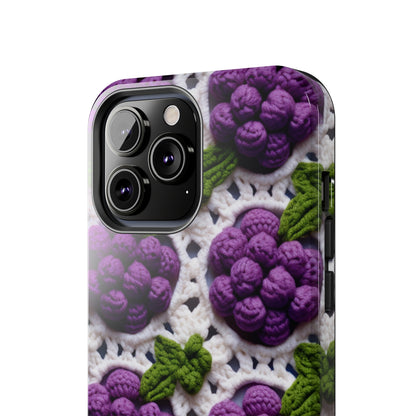 Crochet Grapes Pattern - Granny Square Design - Fresh Fruit Pick - Orchard Purple Snack Food - Tough Phone Cases