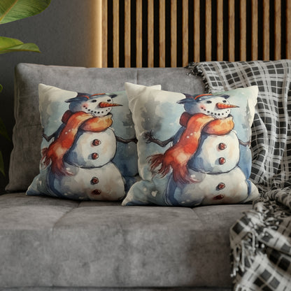 Frosty Winter Snowman - Spun Polyester Square Pillow Case