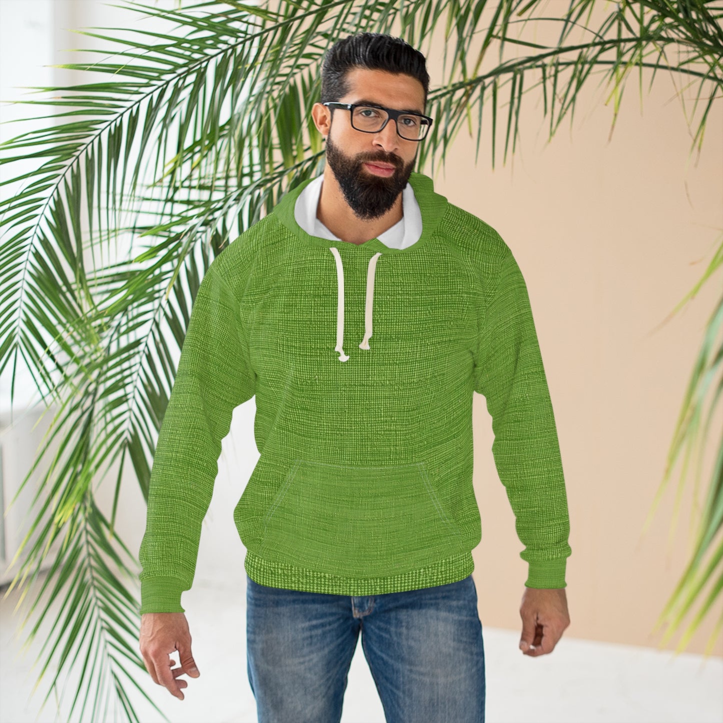 Olive Green Denim-Style: Seamless, Textured Fabric - Unisex Pullover Hoodie (AOP)