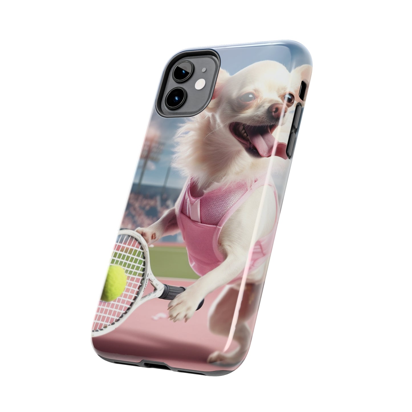 Chihuahua Tennis Ace: Dog Pink Outfit, Court Atheletic Sport Game - Tough Phone Cases