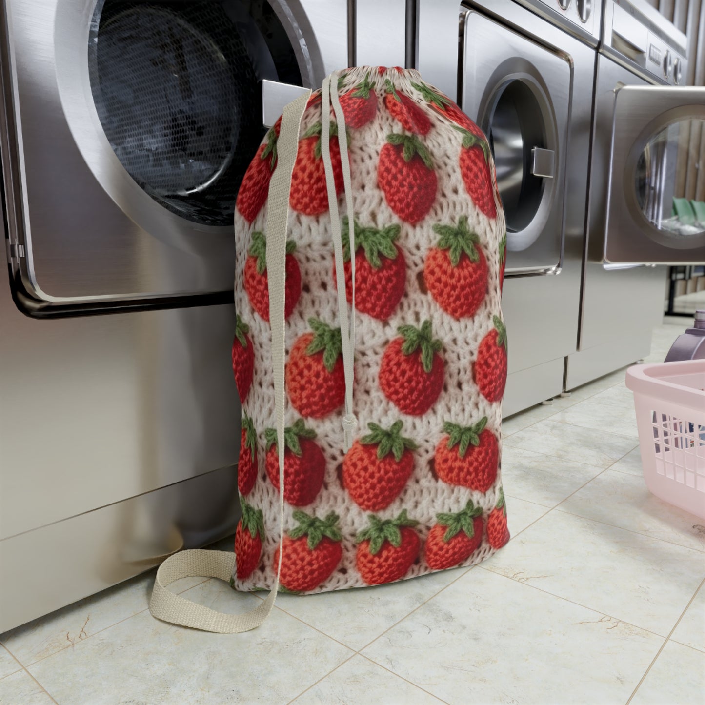 Strawberry Traditional Japanese, Crochet Craft, Fruit Design, Red Berry Pattern - Laundry Bag