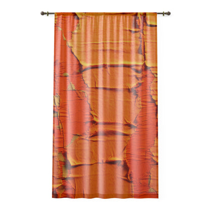 Fiery Citrus Orange: Edgy Distressed, Denim-Inspired Fabric - Window Curtain