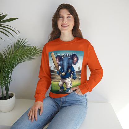 India Elephant Cricket Sport Star: Pitch, Run, Stump Game - Animated Charm - Unisex Heavy Blend™ Crewneck Sweatshirt