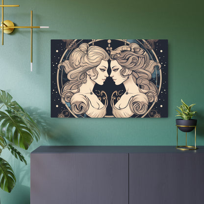 Duality of Gemini - Expressive Twins Zodiac Astrology - Metal Art Sign