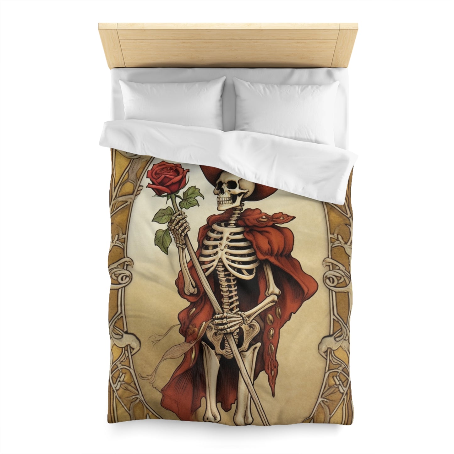 Death Card Tarot - Skeleton, Rose, and Transformation Journey - Microfiber Duvet Cover