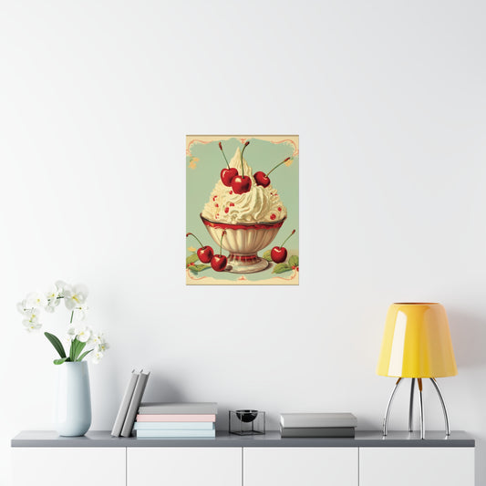 Retro Ice Cream Sundae Parlor Scoop Diner Dessert Art - Premium Matte Vertical Posters